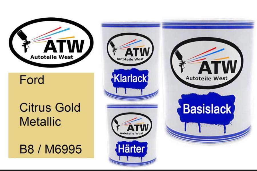 Ford, Citrus Gold Metallic, B8 / M6995: 1L Lackdose + 1L Klarlack + 500ml Härter - Set, von ATW Autoteile West.